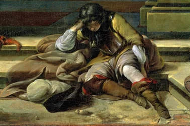 Italiensk havnescene, detalje af en sovende soldat